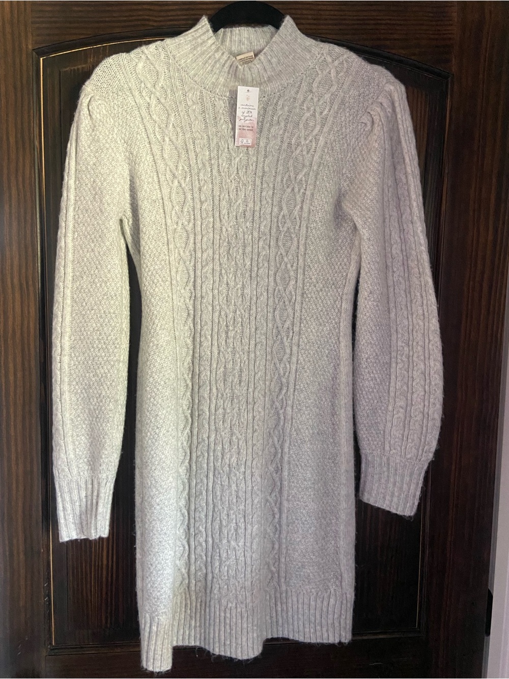 Jessica Simpson Light Gray Cable-Knit High-neck Sweater Dress